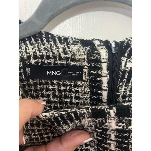 MNG Mango Black White Short Sleeve Tweed Dress SZ M - Picture 3 of 8